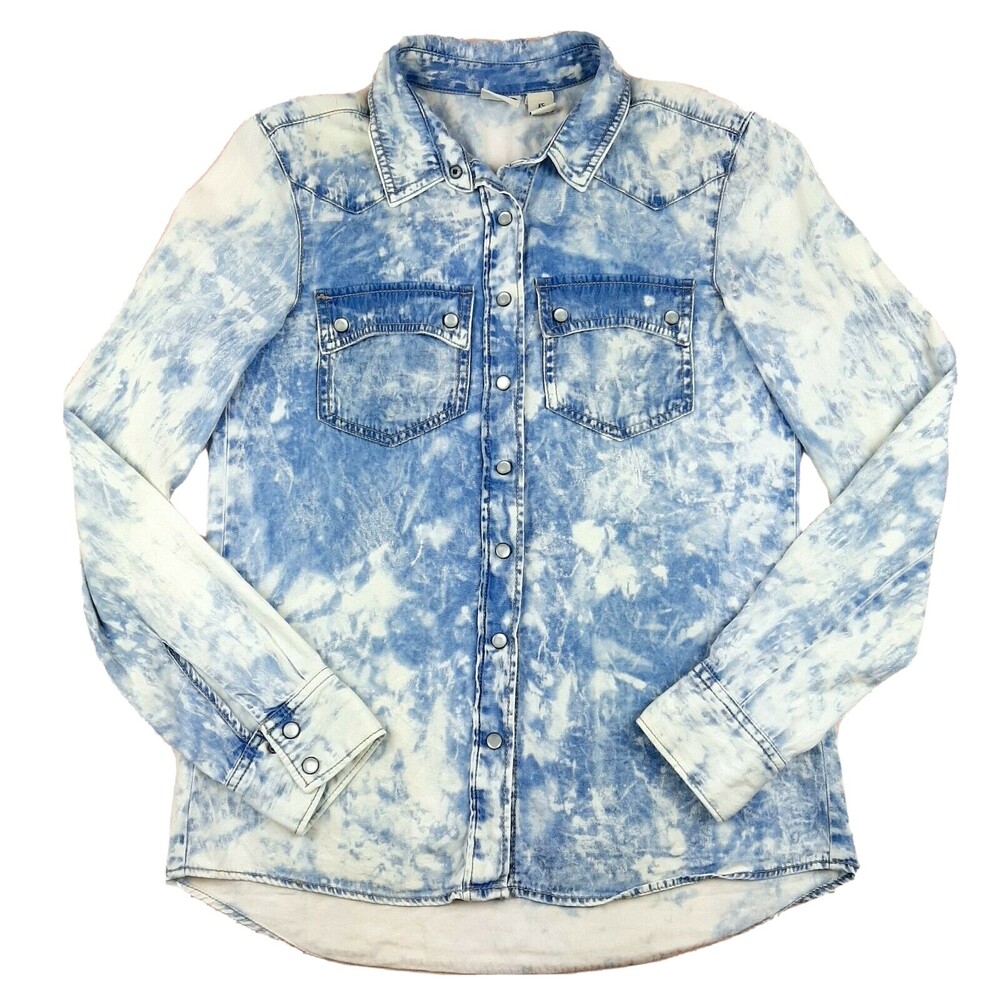 Mudd Acid Wash Denim Long Sleeve Shirt Button Down Size XS